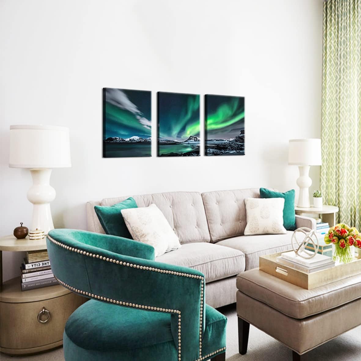 Yang Hong Yu Arte de pared de auroras boreales para sala de estar, paisaje nocturno de aurora, impresiones sobre lienzo para decoración de paredes