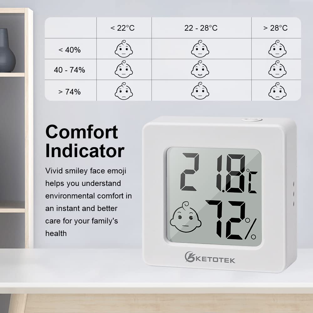Termómetro digital para interiores, higrómetro, paquete de 5 monitores de temperatura ambiente y humedad con indicador de comodidad para casa,