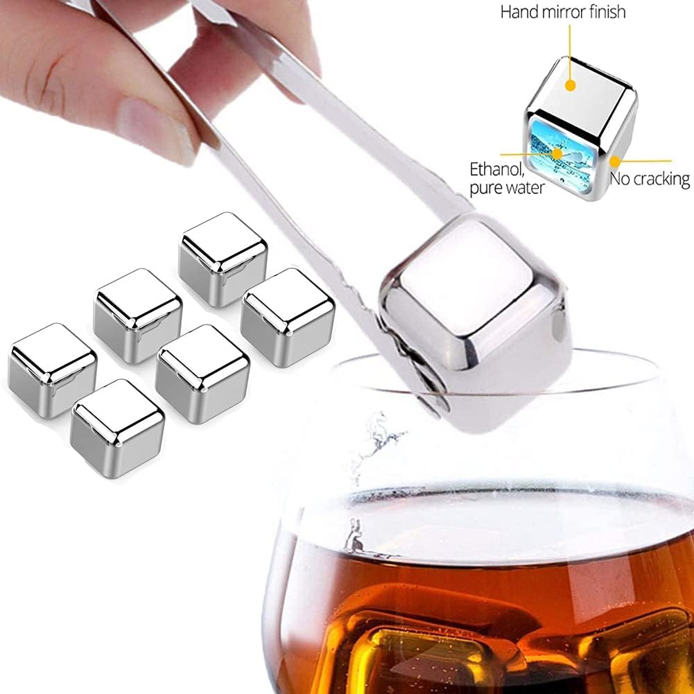 SunPlusPower 6 piezas de piedras de whisky, cubitos de hielo de metal de whisky, cubos de acero inoxidable, reutilizables, sin BPA, para bebidas,