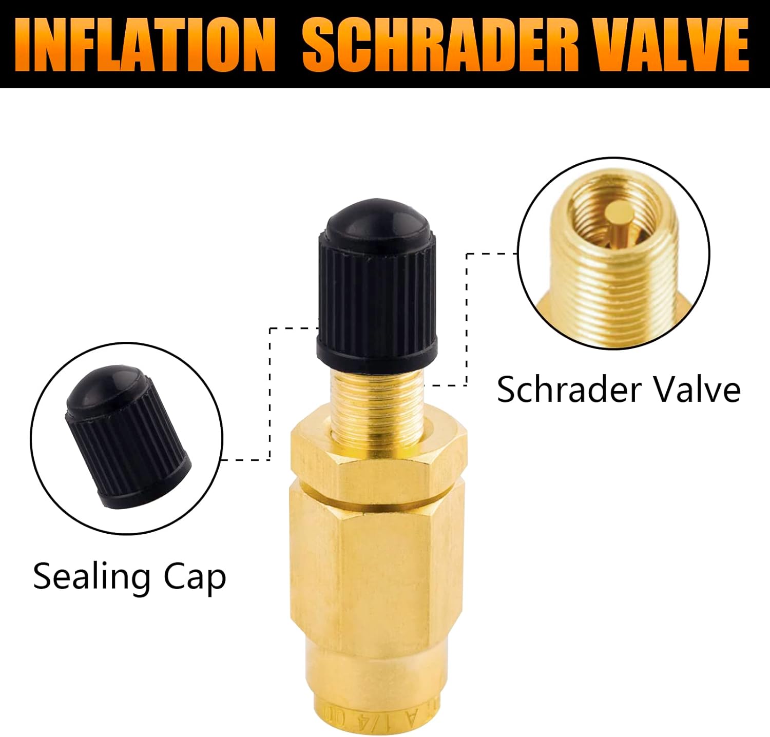 Adaptador de válvula Schrader de inflado de aire de 14 de pulgada con empuje para conectar (aprobado por DOT) para tubería de línea de aire de 14