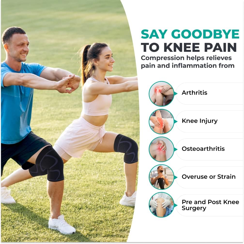 Modvel Rodillera de compresión para mujeres y hombres, para dolor de rodilla, manga de compresión para desgarro de menisco, ACL y artritis, alivio