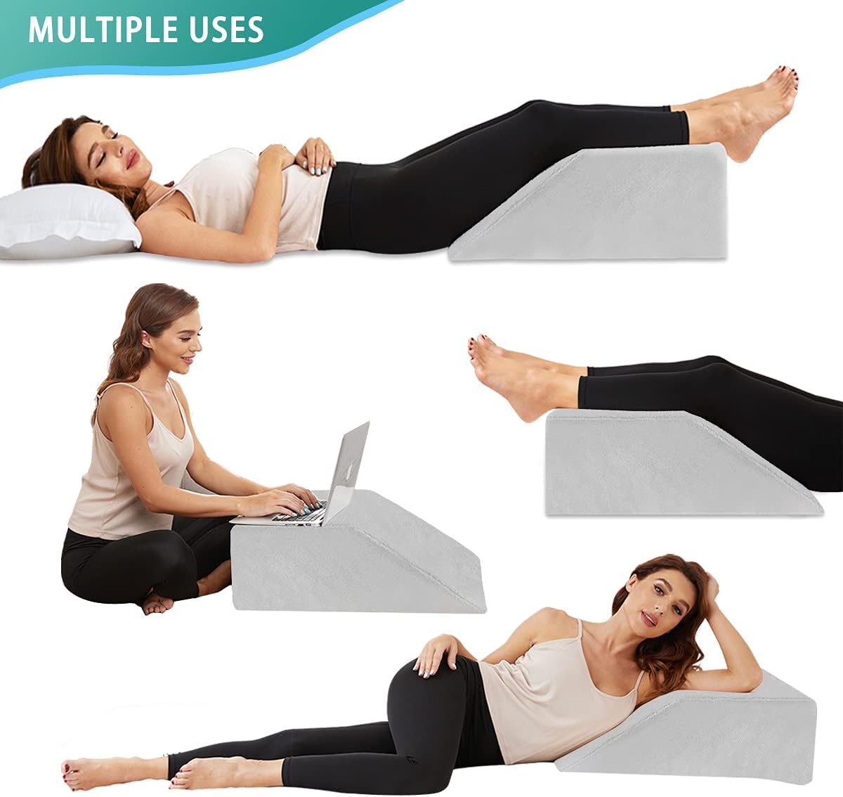 Almohada de elevación de piernas con parte superior de espuma viscoelástica de gel refrescante, reposa piernas poscirugía, almohada de espuma de