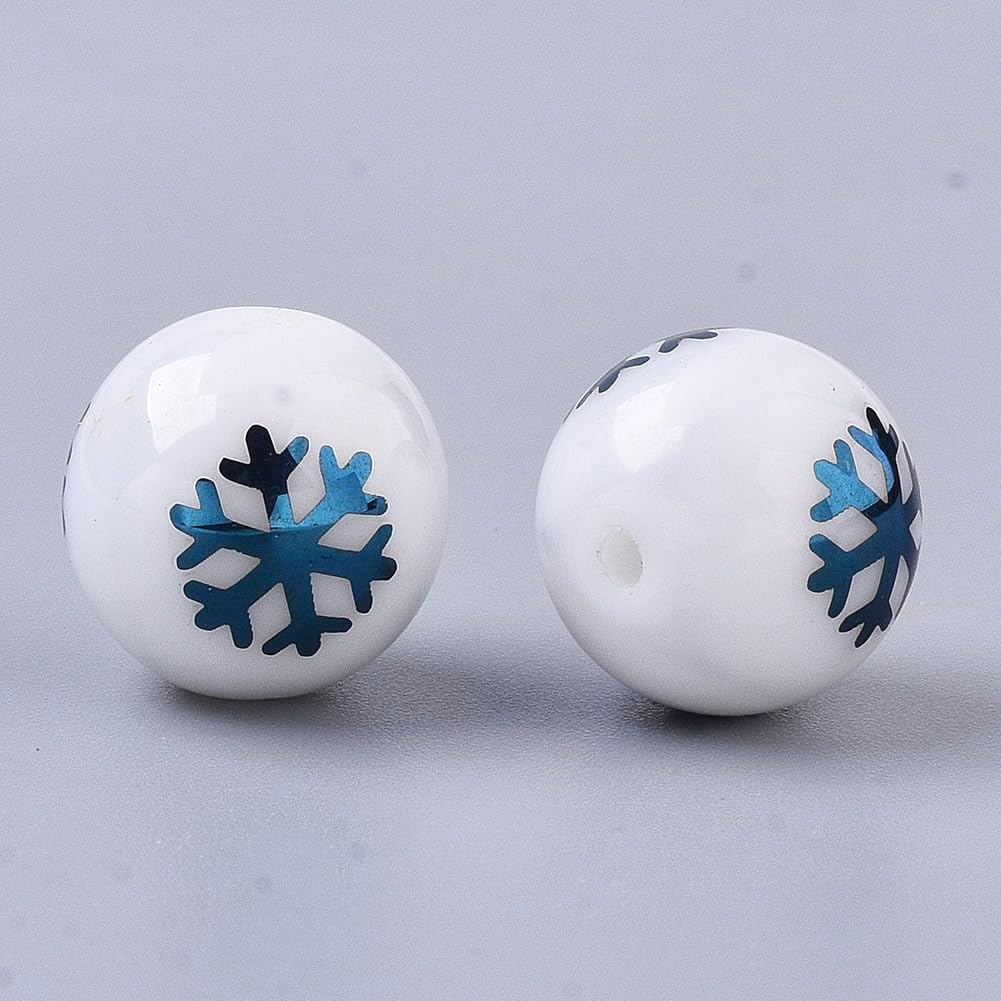 Beadthoven – 20 cuentas de copo de nieve de Navidad de 0.394 pulgadas (0.394 in), cuentas redondas de vidrio blancas de copo de nieve de Navidad,