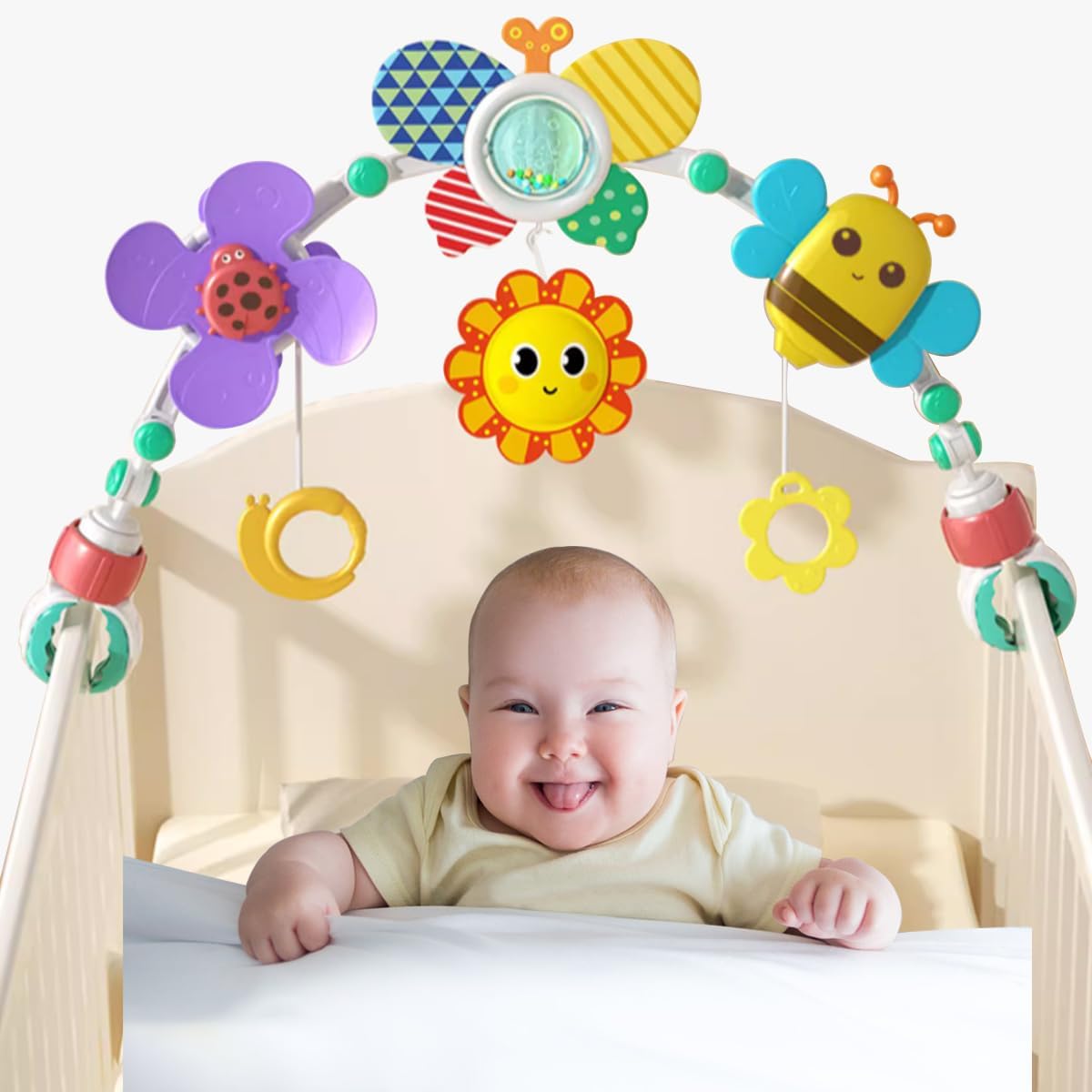 Cochecito colgante para bebé, juguete de arco de juego, accesorio de cuna y actividad para asiento de automóvil, juguetes móviles de arco ajustable