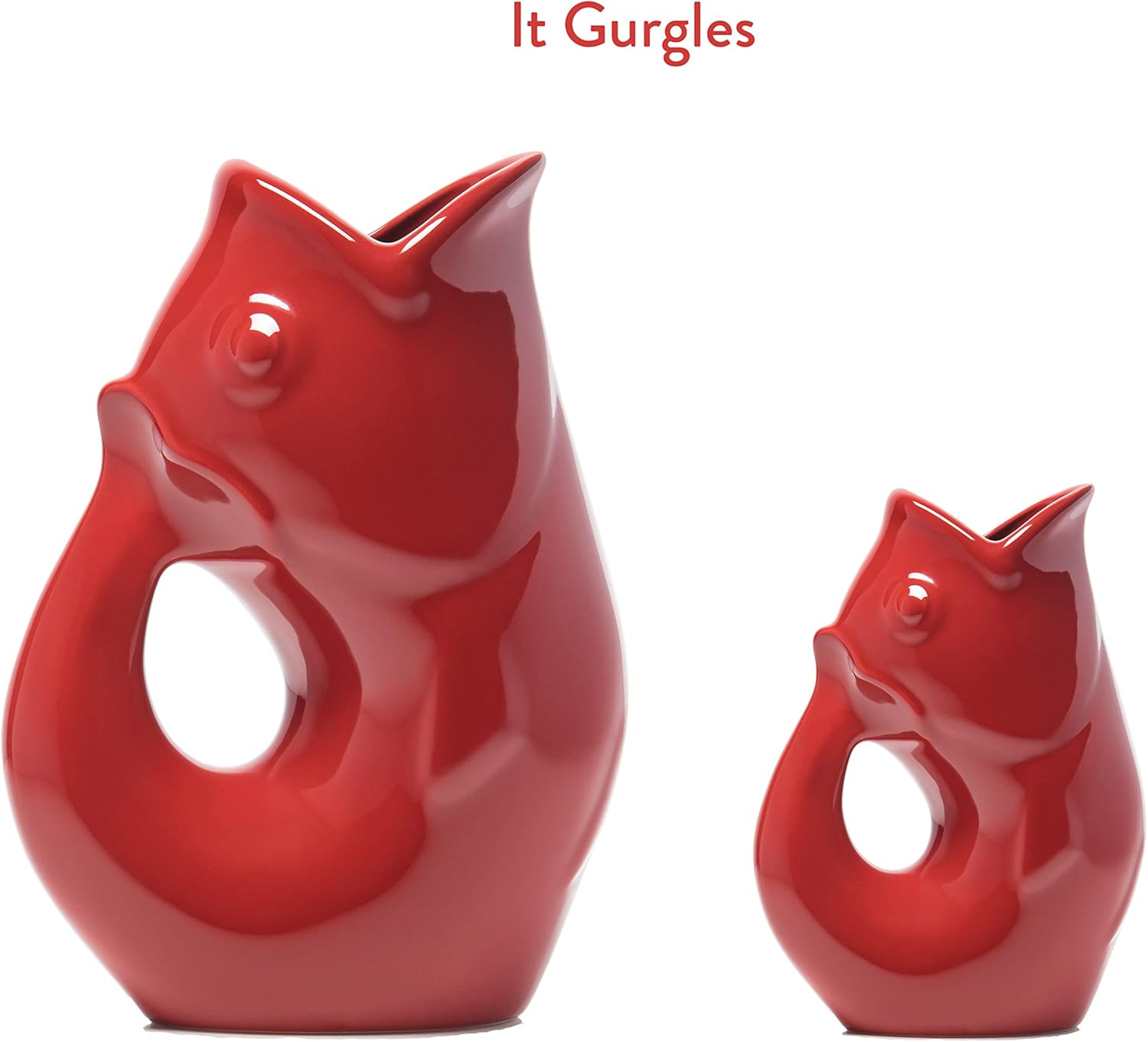 Gurgle Pot Jarra de pescado, juego de 2, rojo urbano, diseño de inspiración francesa, jarra grande de 42 onzas con crema a juego de 3 onzas, vajilla