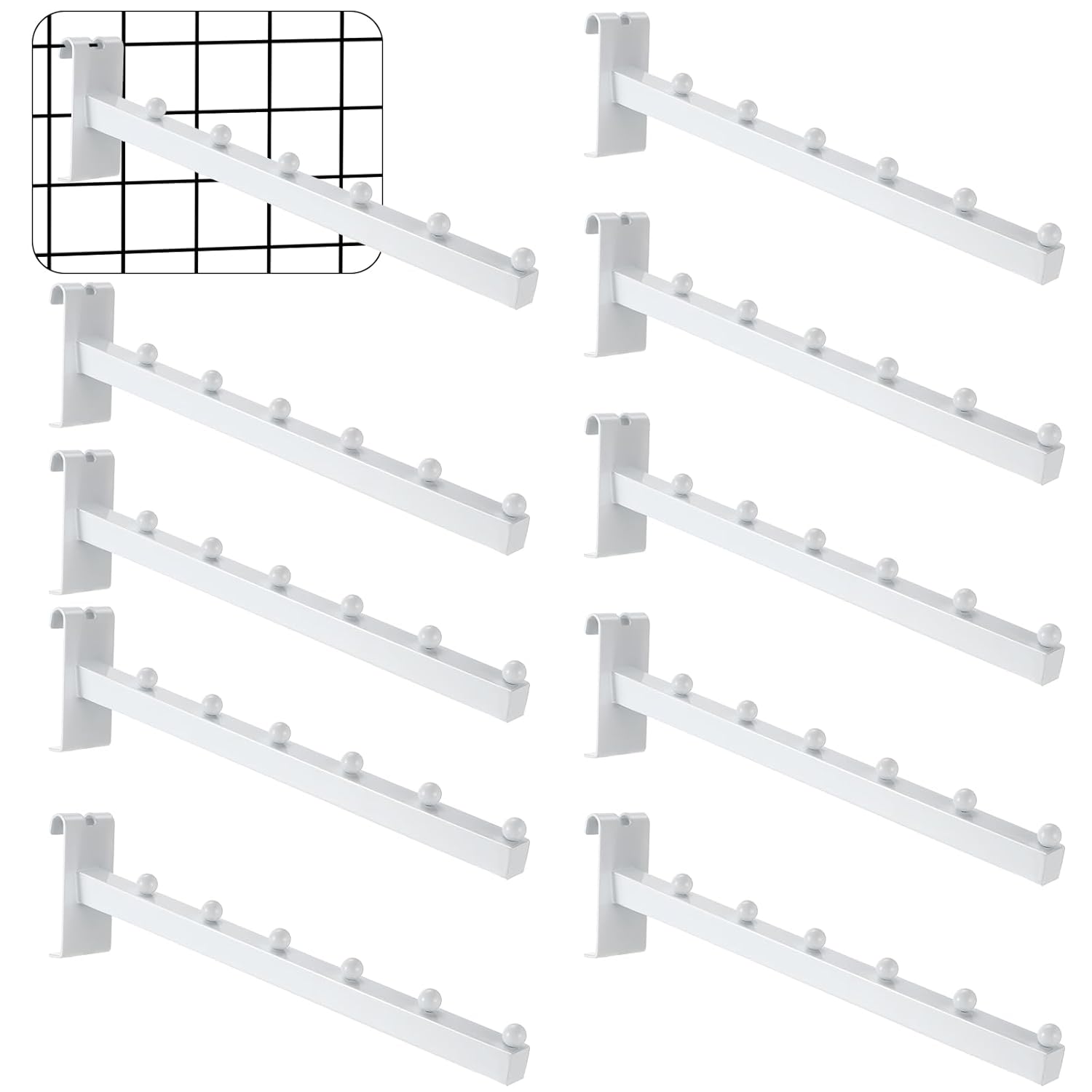Zonon Paquete de 10 ganchos de pared de 6 bolas para pared de rejilla y rejilla de alambre, ganchos de pared de rejilla de 12 pulgadas para mostrar