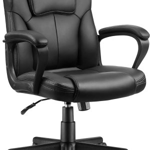 Silla ejecutiva de oficina giratoria con respaldo medio, asiento de escritorio ergonómico acolchado de cuero con soporte lumbar, reposabrazos, color Silla ejecutiva de oficina giratoria con respaldo medio, asiento de escritorio ergonómico acolchado de cuero con soporte lumbar, reposabrazos, color