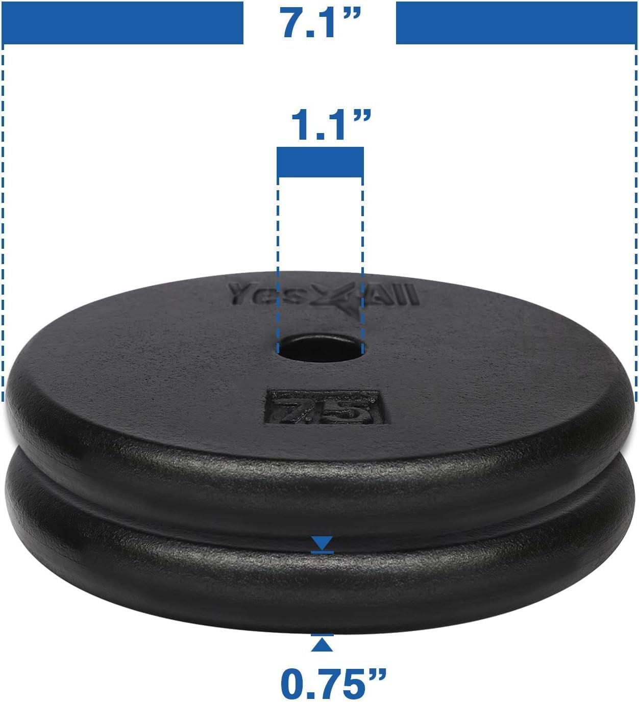 Yes4All – Platos de peso estándar de hierro fundido de 1, para 5, 7.5, 10, 15, 20, 25 libras (individual y par)