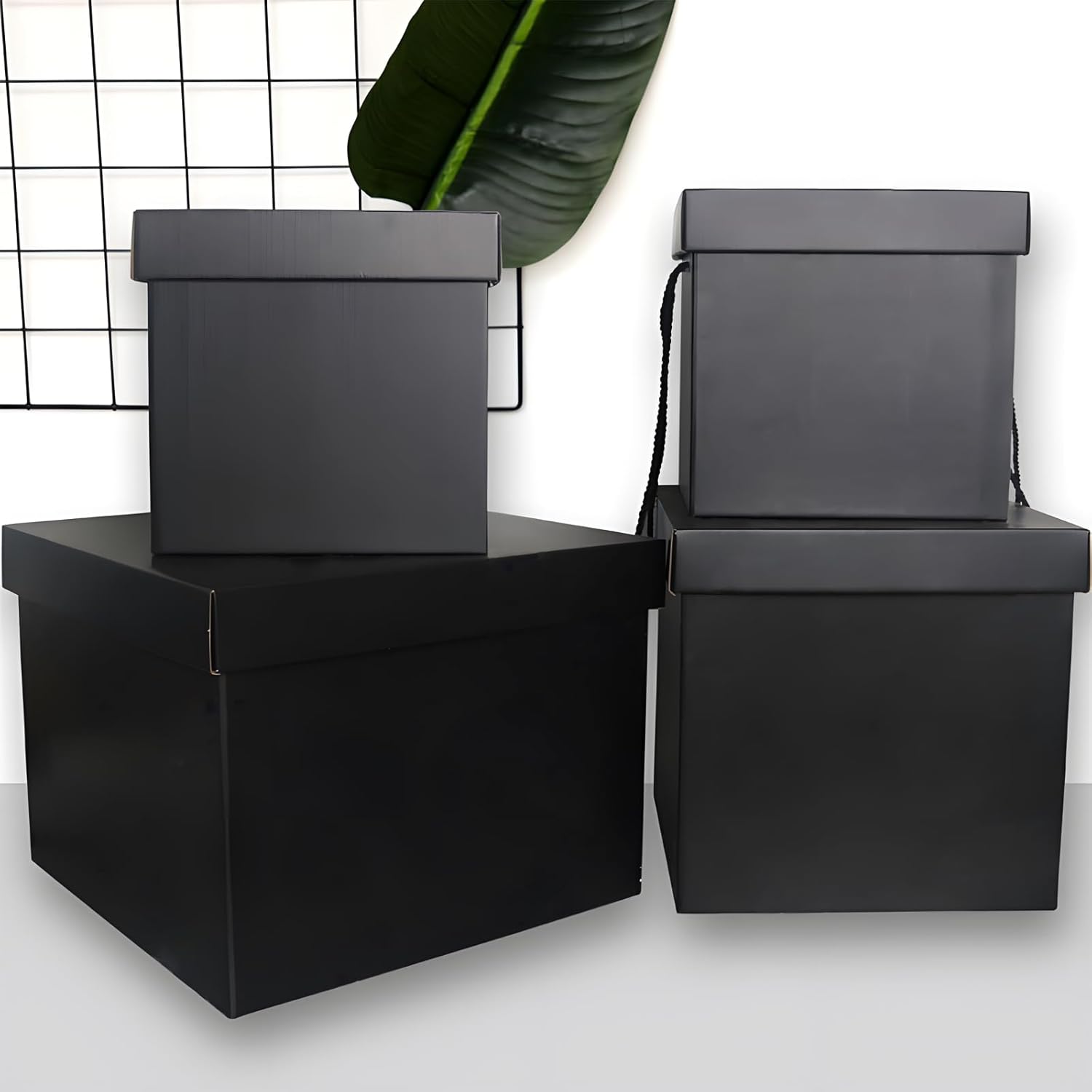 Caja de regalo extragrande con tapas y asa, caja de regalo plegable negra de 12.6 pulgadas para cumpleaños, fiestas, duchas, día de San Valentín