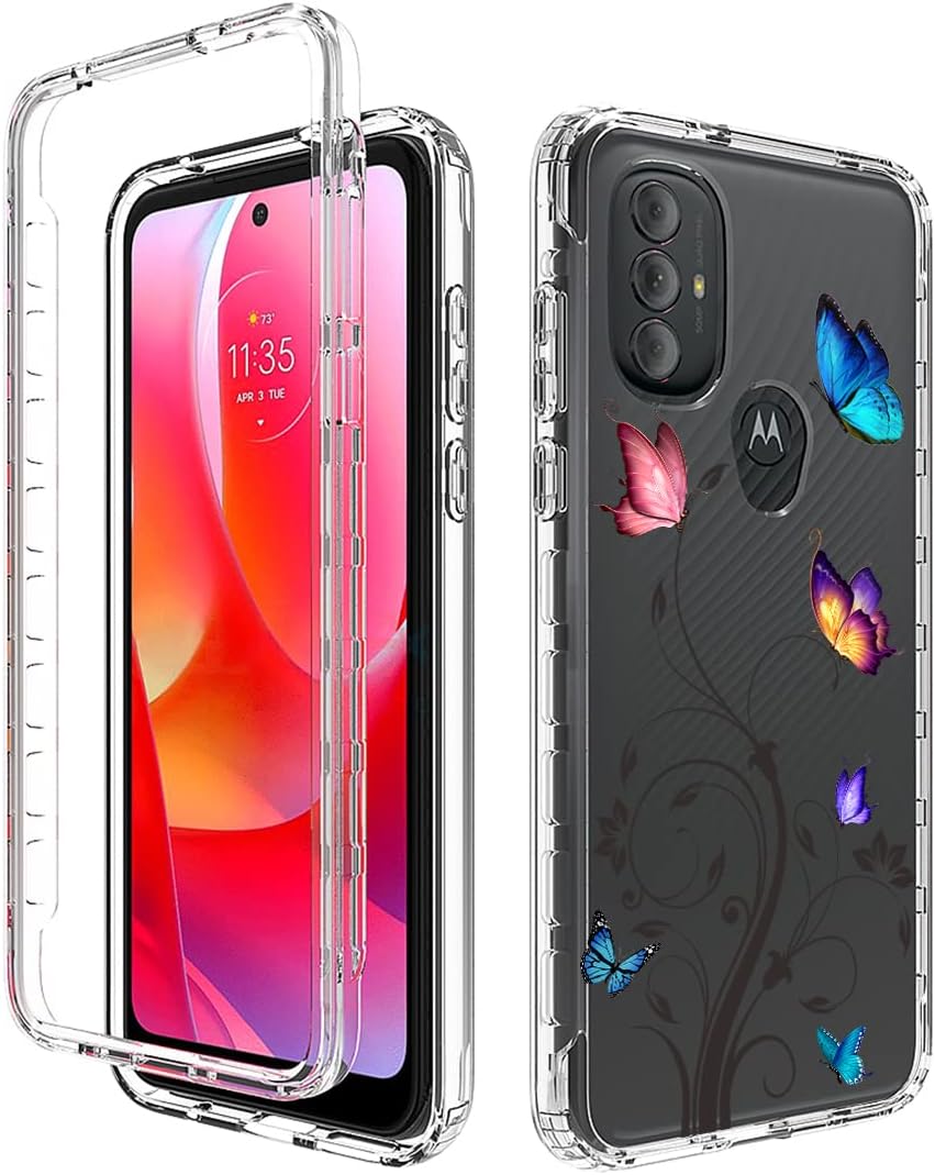 Funda para Moto G Power 2022, XT2165DL con protector de pantalla de vidrio templado, cuerpo completo transparente con protección floral para