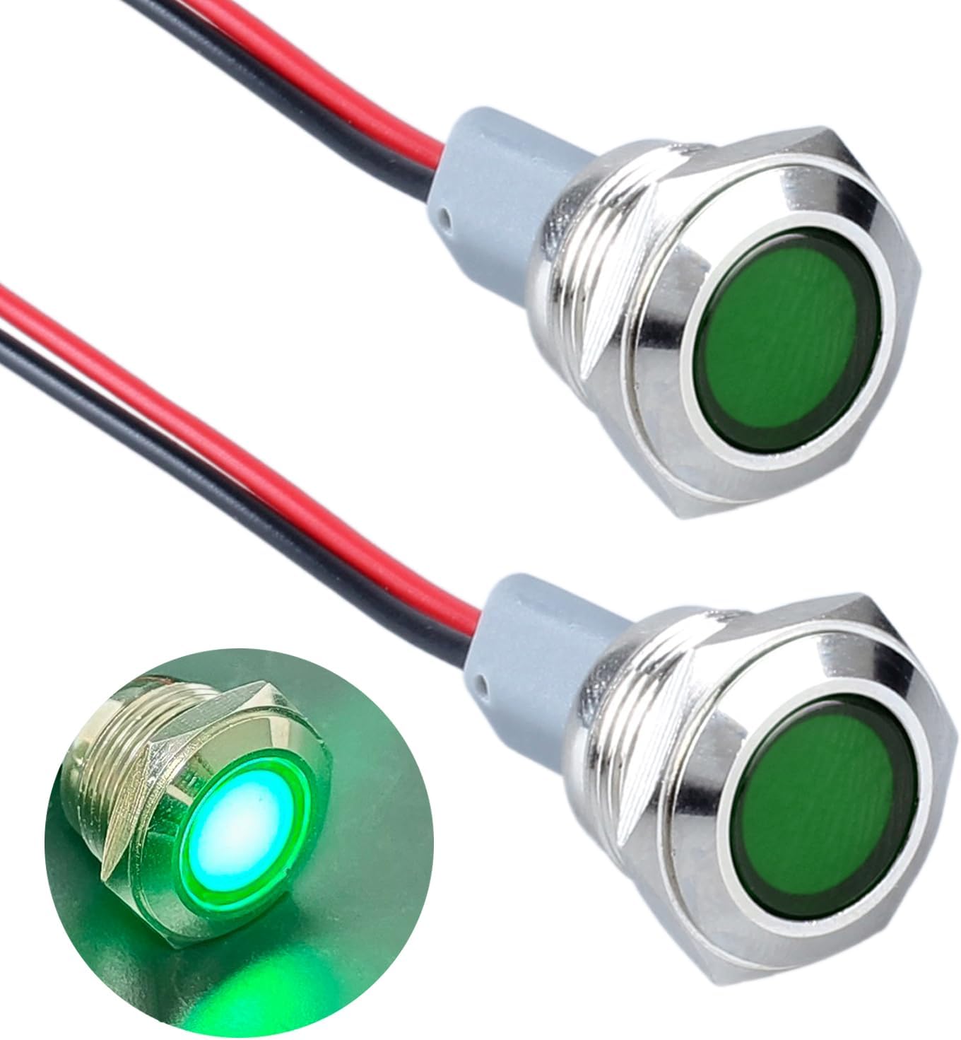 DMWD 2 luces indicadoras LED de 0.630 in (58 pulgadas), 12-24 V ACDC 20 mA ahorro de energía, impermeable, IP67, lámpara piloto LED, cabeza plana