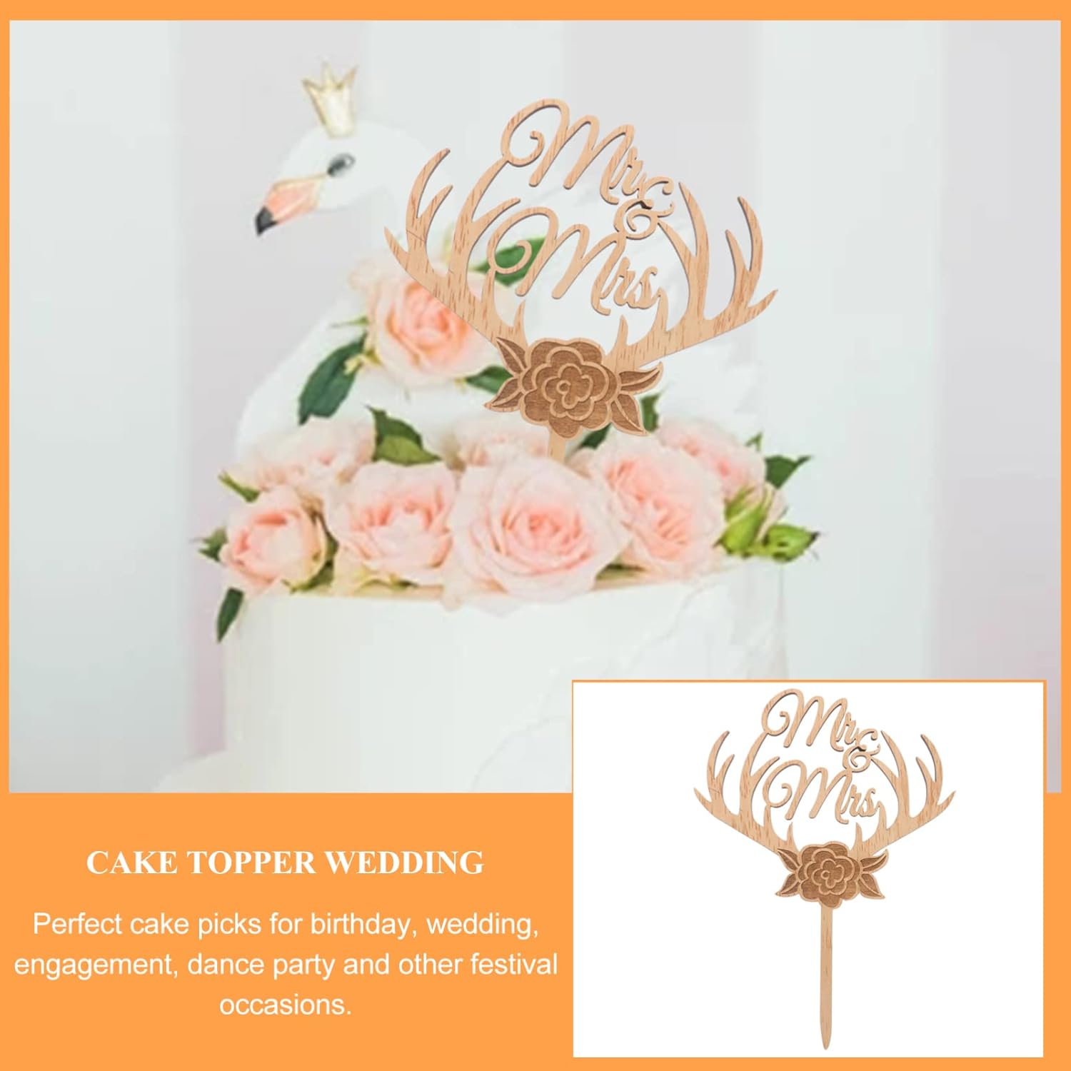 Mr Mrs – Decoración para tartas de madera, para boda, ciervo, cornamenta, decoración rústica para tartas de boda, decoración para tartas de boda Mr