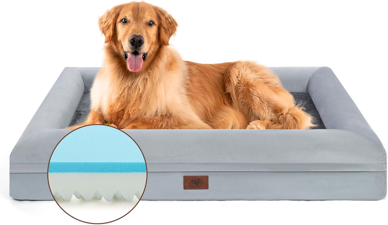 Camas para perros extra grandes, cama refrescante gris para perros, cama ortopédica lavable con cojines extraíbles y cubierta, cama impermeable de
