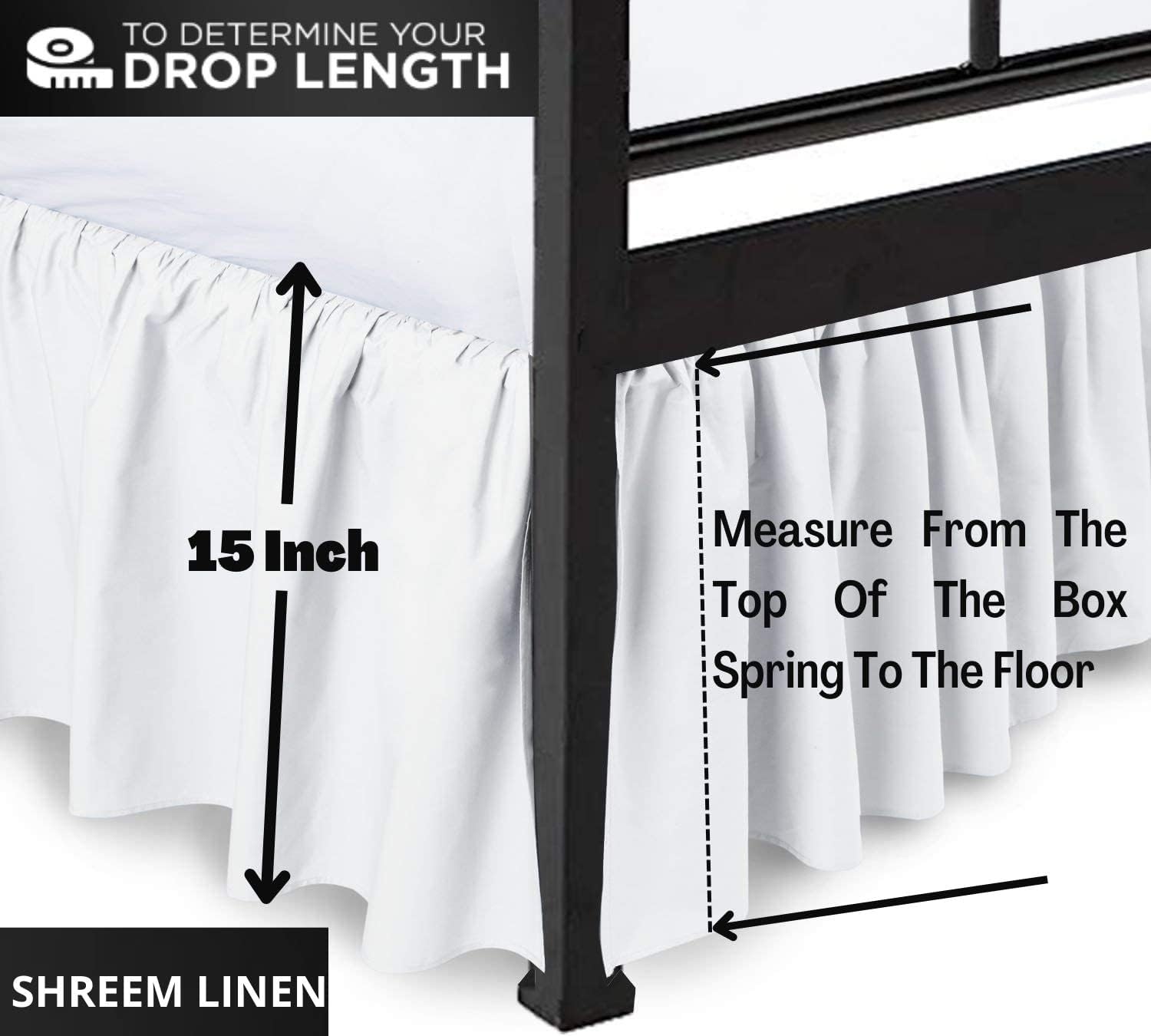 Shreem Linen Falda de cama con volantes con esquinas divididas, color blanco, falda de cama Queen, estilo recogido, fácil ajuste de hasta 15