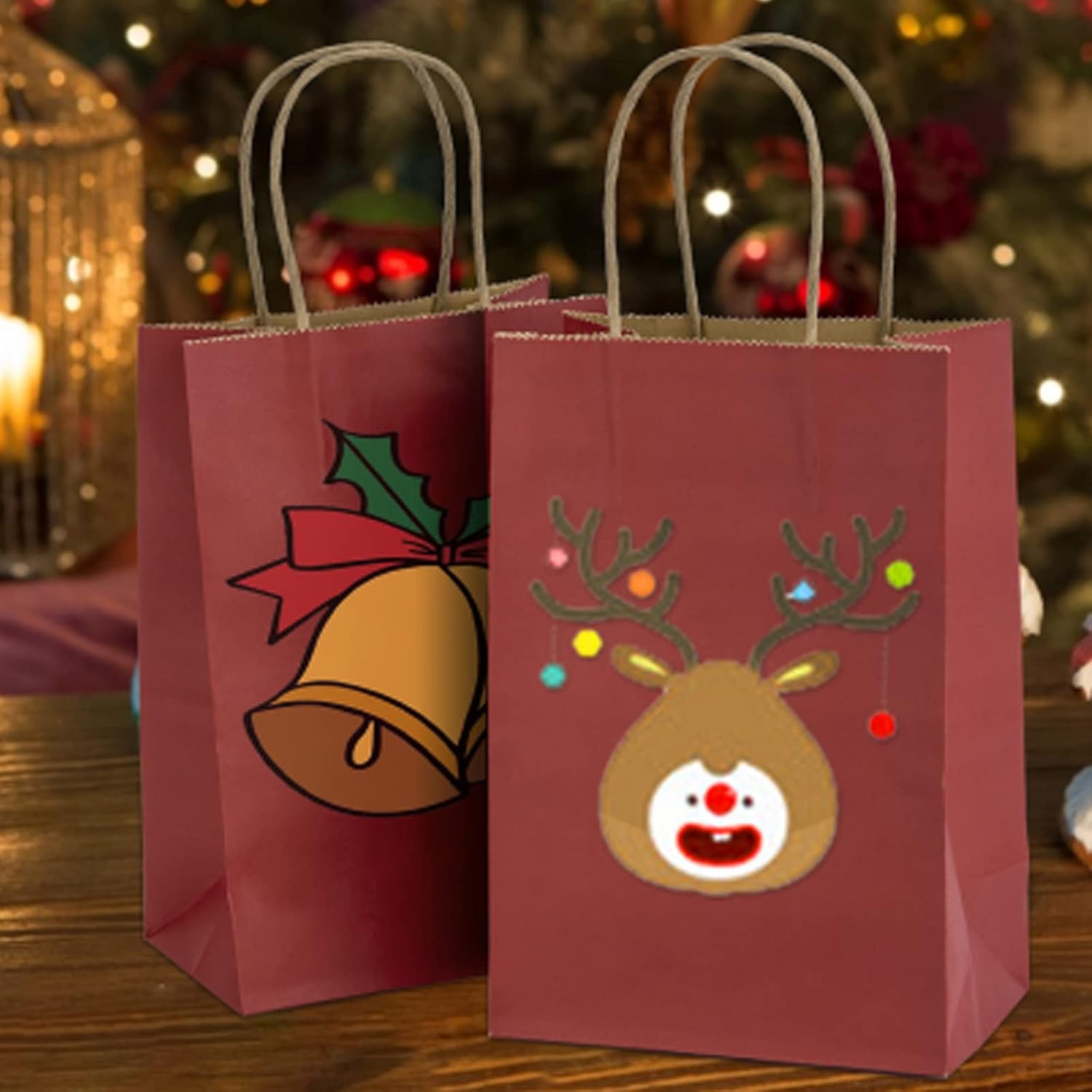 Ronvir 100 bolsas de regalo pequeñas de 5.25 x 3.75 x 8 pulgadas, bolsas de papel rojas con asas, bolsas de regalo a granel para recuerdos de