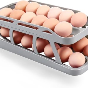 Soporte para huevos para refrigerador, dispensador de huevos de doble fila para refrigerador, organizador automático de rodillos de huevos, bandeja Soporte para huevos para refrigerador, dispensador de huevos de doble fila para refrigerador, organizador automático de rodillos de huevos, bandeja