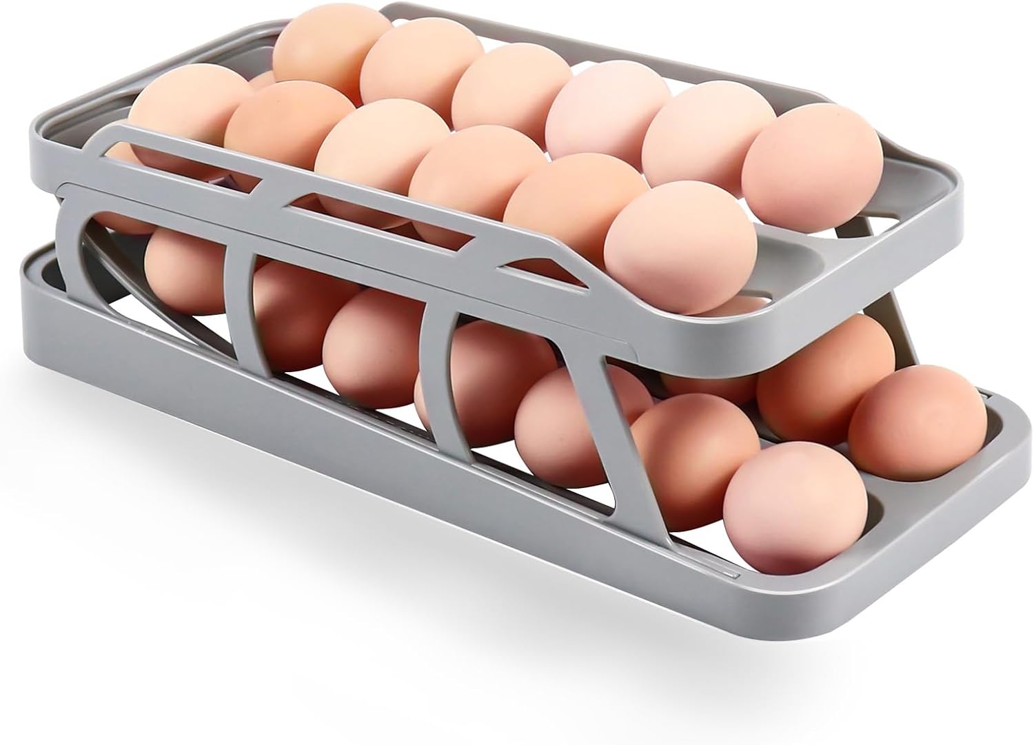 Soporte para huevos para refrigerador, dispensador de huevos de doble fila para refrigerador, organizador automático de rodillos de huevos, bandeja