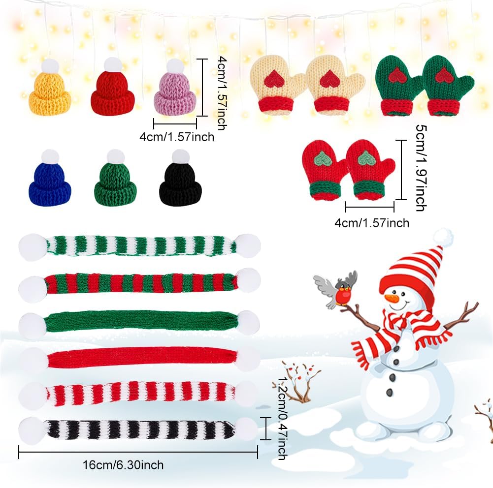 WEBEEDY 24 piezas de adornos de Navidad, mini sombreros de Papá Noel, bufanda de Navidad y guantes de punto, accesorios de decoración para botella