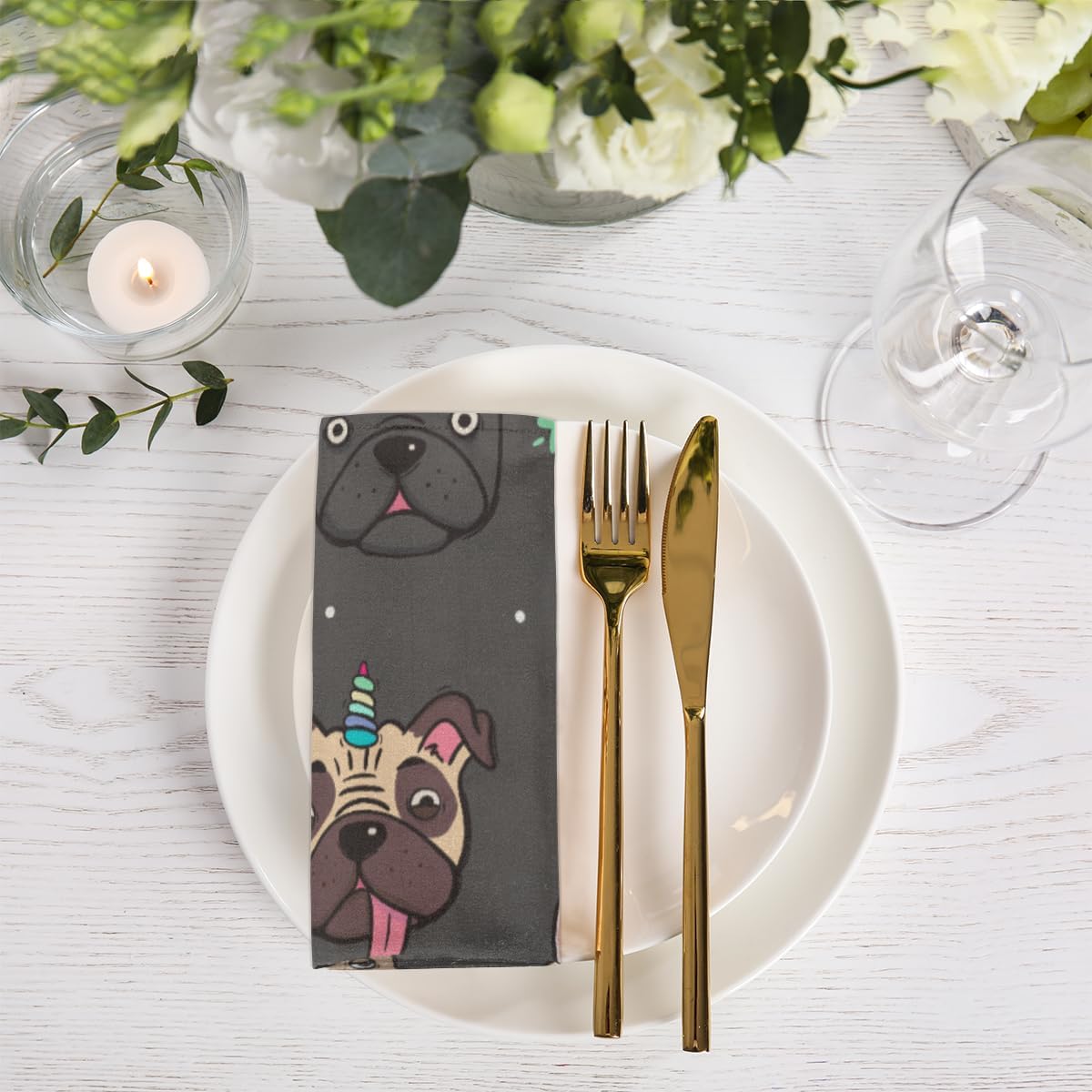 Cloth Napkins Set of 4 Cute Dog 20×20 Inch Cloth Napkins Colorful Dog Washable Reusable Kitchen Dinner Napkins Table Decor for Wedding, Holiday