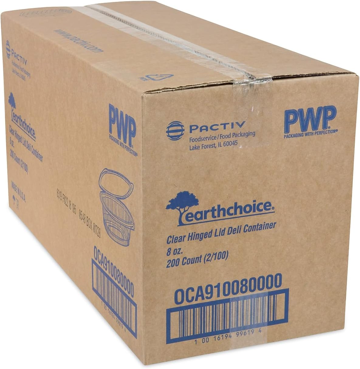 Pactiv Evergreen EarthChoice Contenedor con bisagras de PET reciclado, 8 onzas, 4.92 x 5.87 x 1.32, transparente, plástico, 200caja