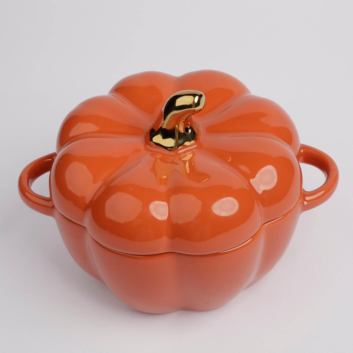 Plato de cerámica antiadherente en forma de calabaza  Mini tazón con asas y tapa  Ollas de vajilla modernas y creativas para servir, cocinar y