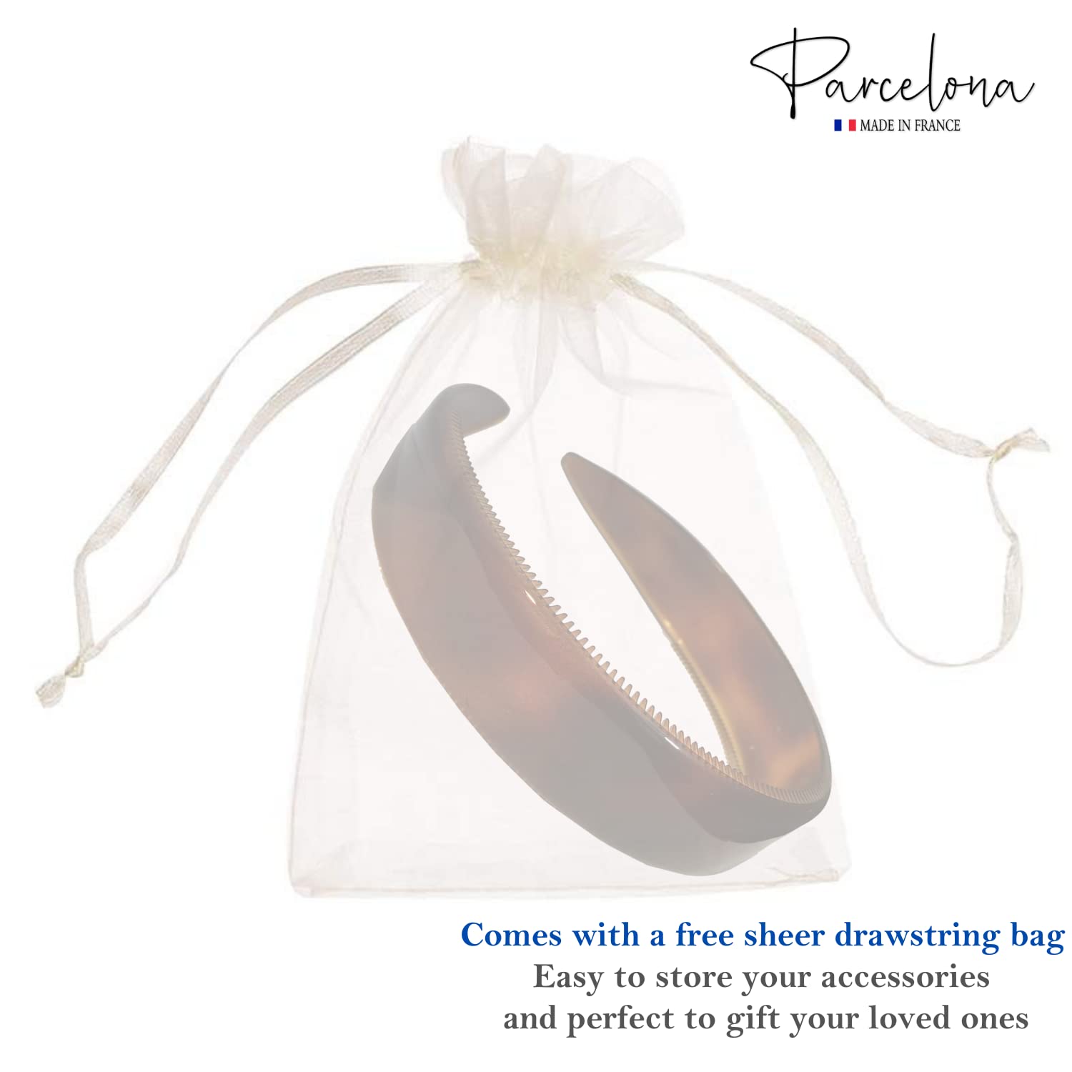 Parcelona Diadema de pelo flexible de celuloide marrón con concha de tortuga francesa extra ancha para mujer, agarre fuerte, antideslizante,