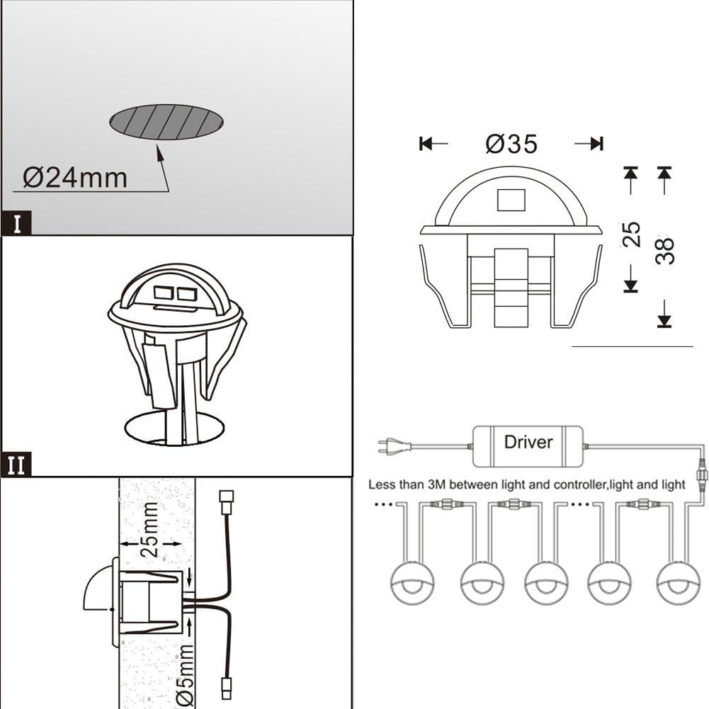 FVTLED Kit de luces WiFi para cubierta, 10 piezas de bajo voltaje 1.38 para exteriores, escalera, iluminación LED blanca cálida, funciona con Alexa