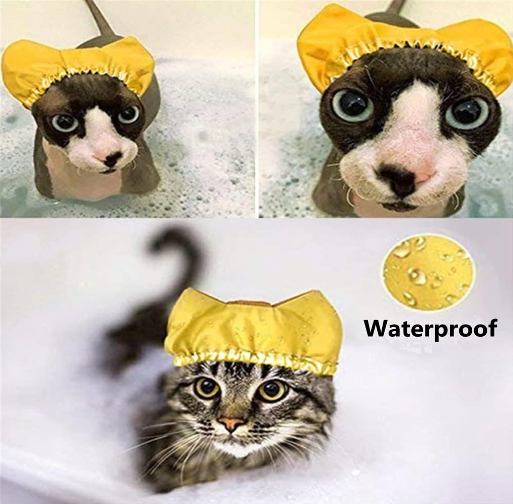 Gorro de ducha para mascotas, gorro de ducha reutilizable para perros, cubre las orejas, gorro de baño para gatos con correa ajustable para evitar