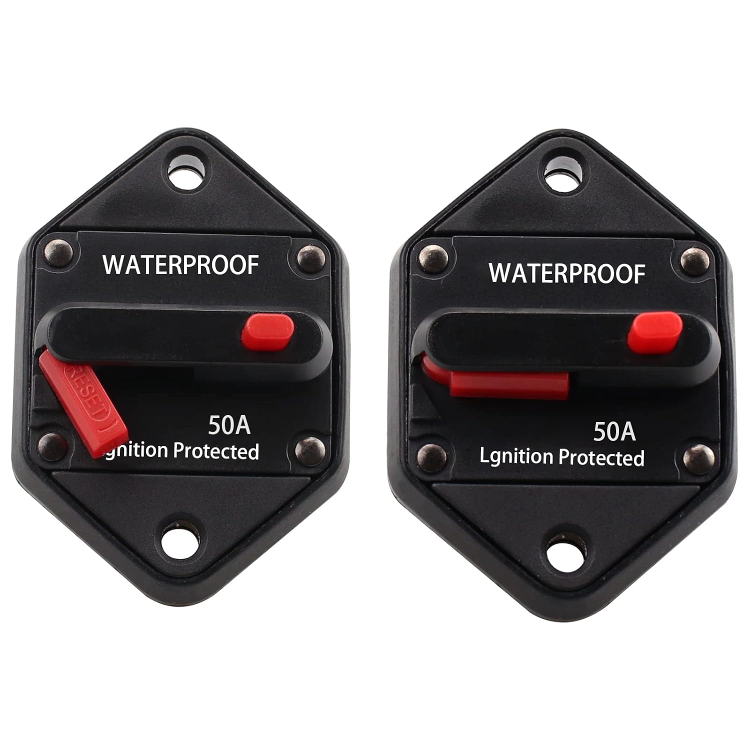 Disyuntor de montaje en panel de 12V-48V CC 50A, disyuntor de Hi-Amp 50A con reinicio manual y junta para auto, camión, RV, marino