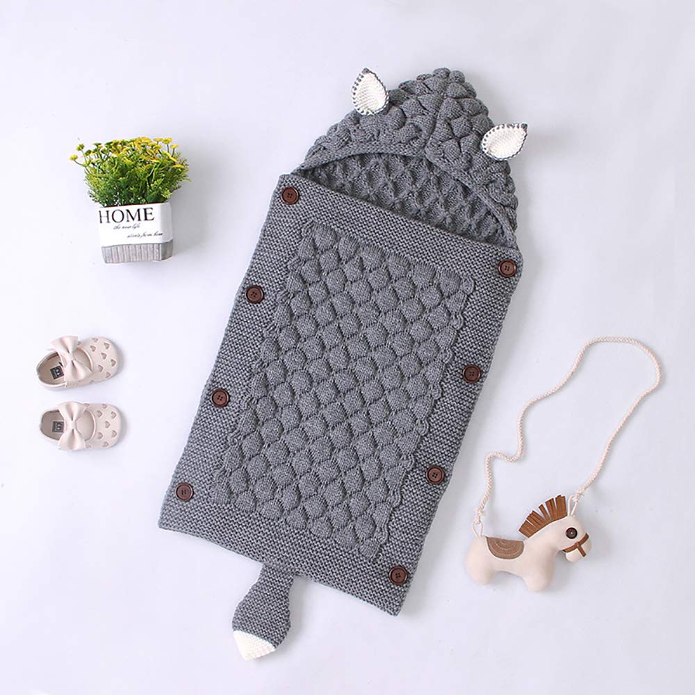 Manta para bebé recién nacido, saco de dormir para bebé, manta de punto de ganchillo suave y cálida para bebés pequeños (gris)