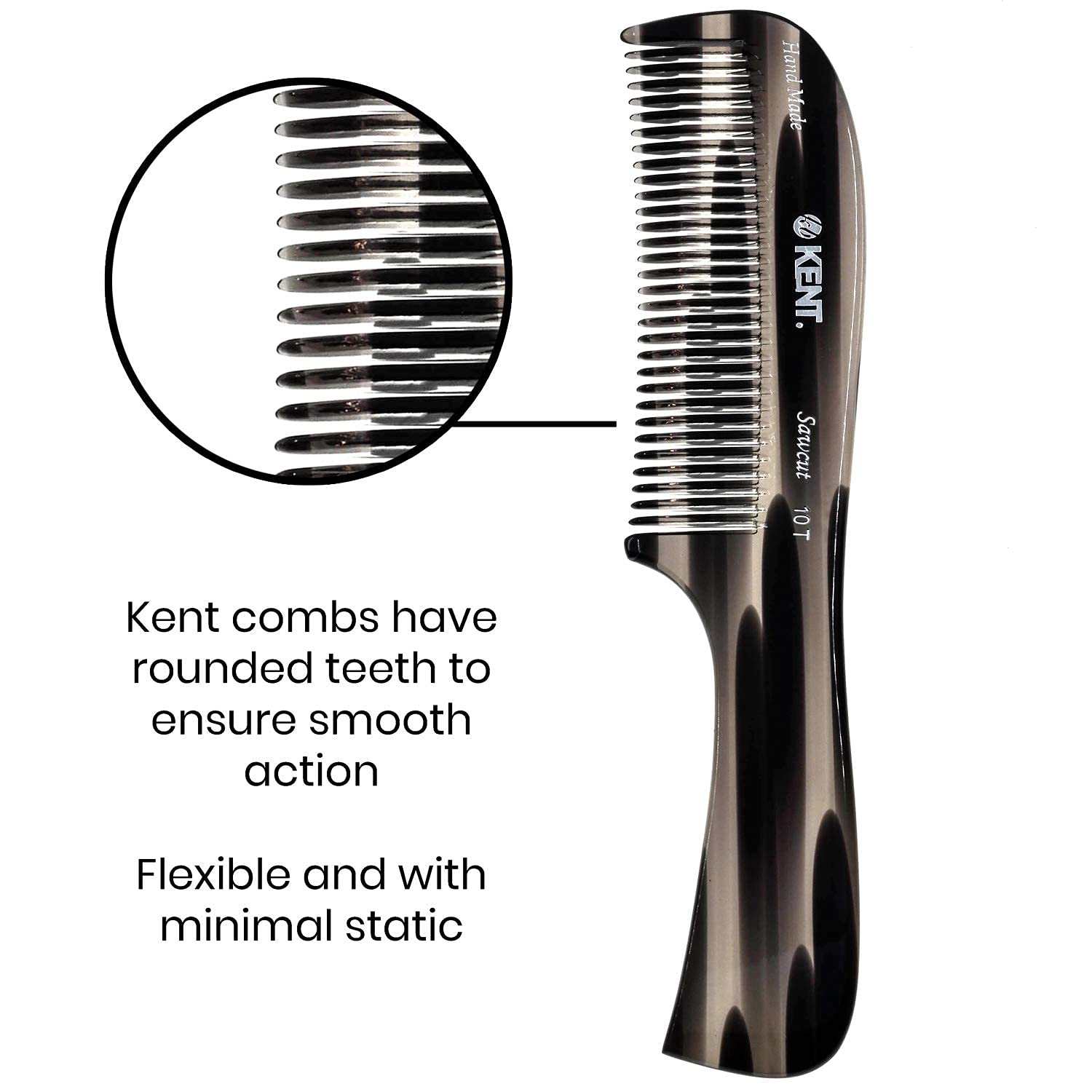 Kent Peine de dientes anchos grandes de grafito y carey 10T  Peine desenredante de cabello  peine de dientes anchos para cabello rizado  Peines para