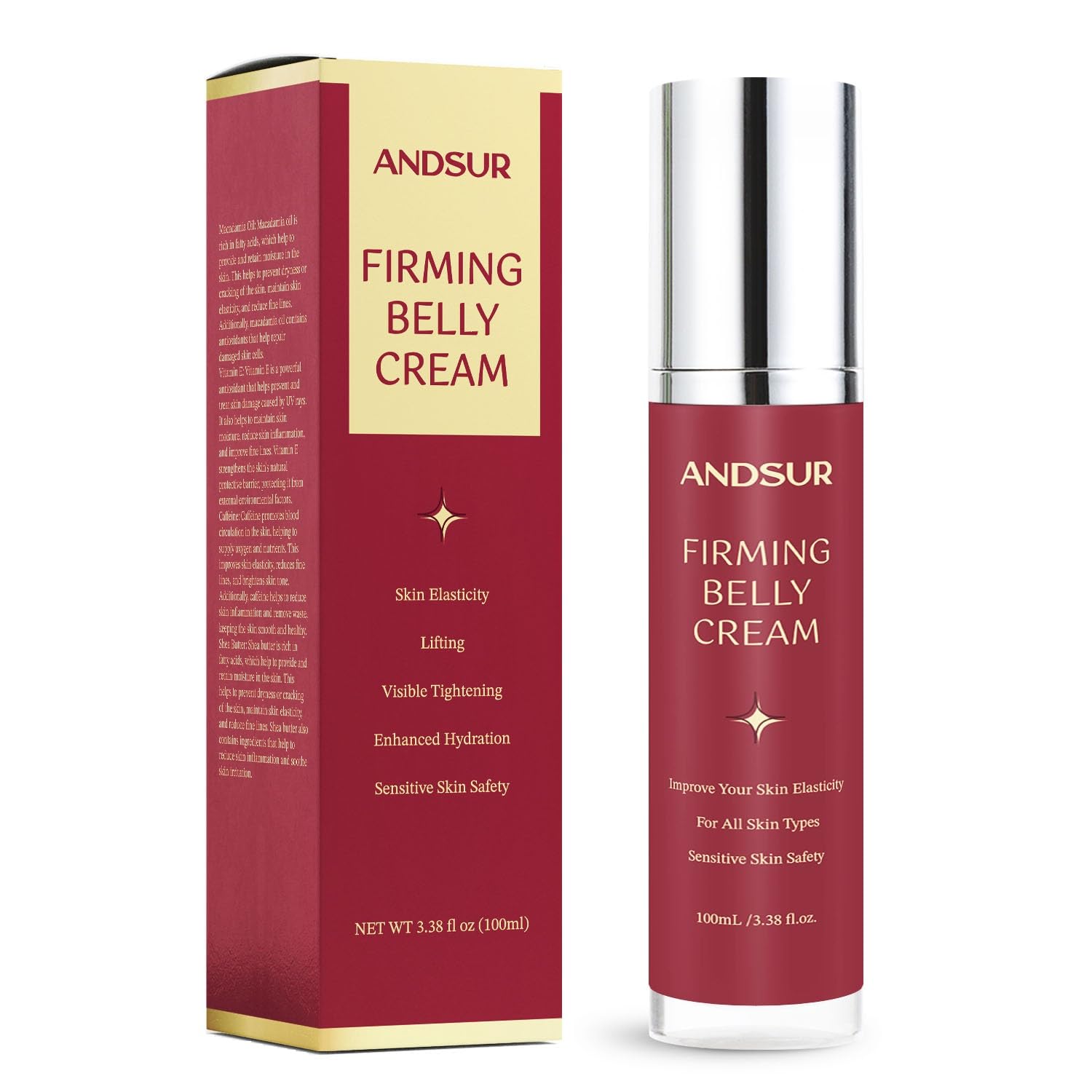 B Flat Belly Reafirming Cream Crema tensora de la piel para cuerpo, crema reafirmante y tensora del vientre-crema para muslos, cuerpo y brazo, 3.38