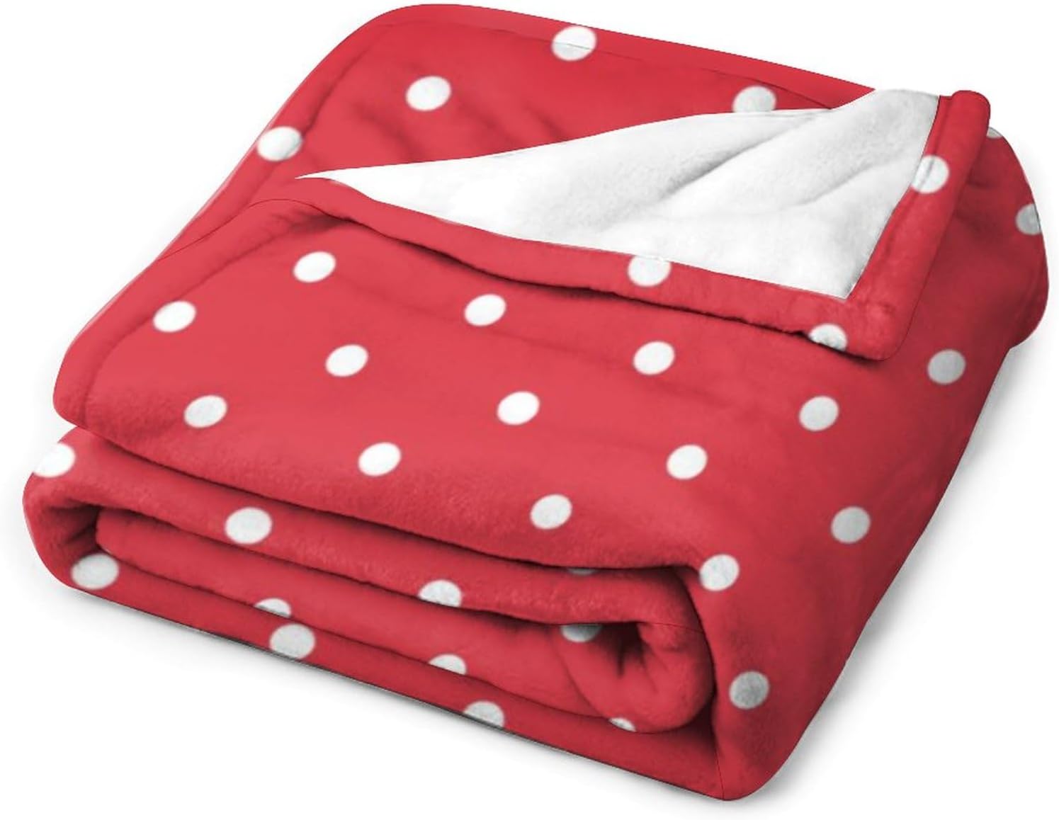 Manta de felpa de lunares rojo y blanco, suave y acogedora, manta de franela para todas las estaciones, para sofá, cama, 50 x 60 pulgadas