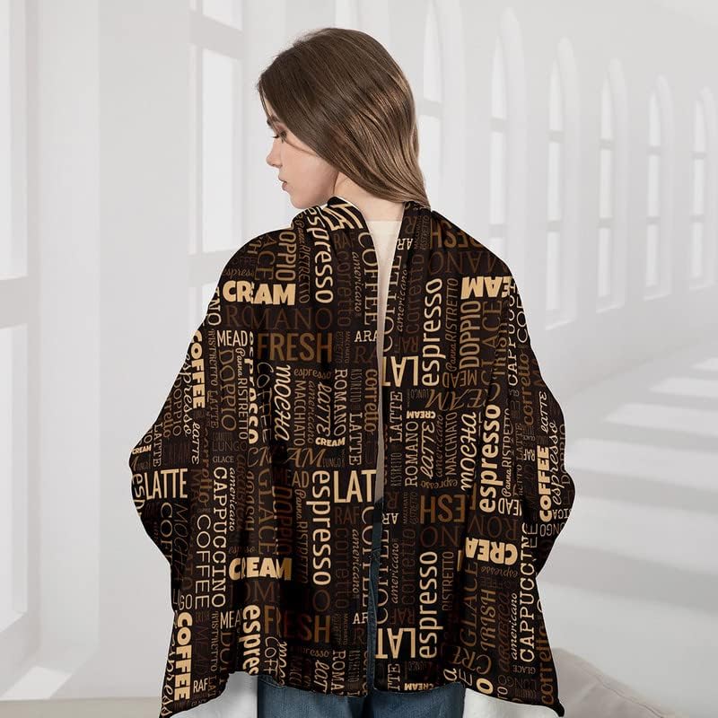 Manta de forro polar con mangas para adultos, niños, mujeres y hombres, manta de felpa retro con palabras de café, manta elegante súper suave y