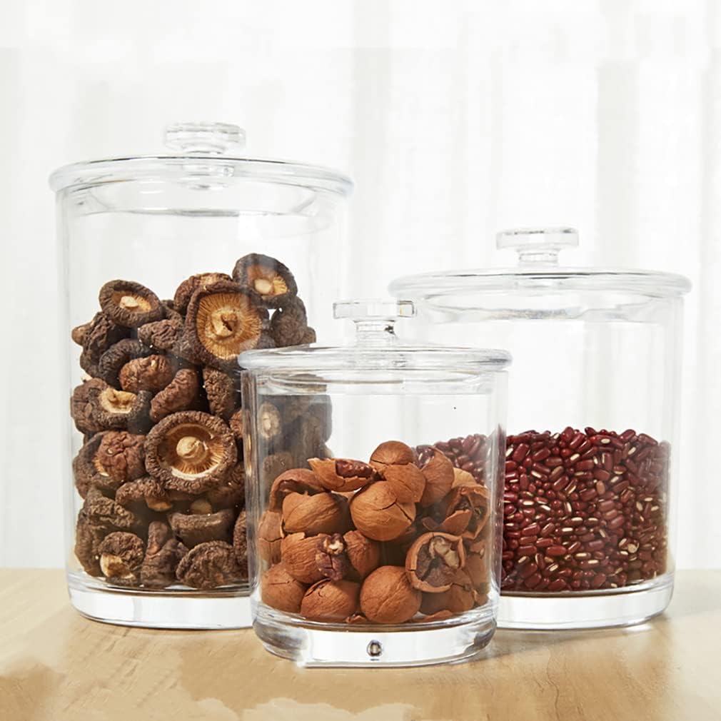 Tarros de plástico acrílico transparente de alta calidad con tapas para organización de baño y cocina, organizadores elegantes y duraderos para