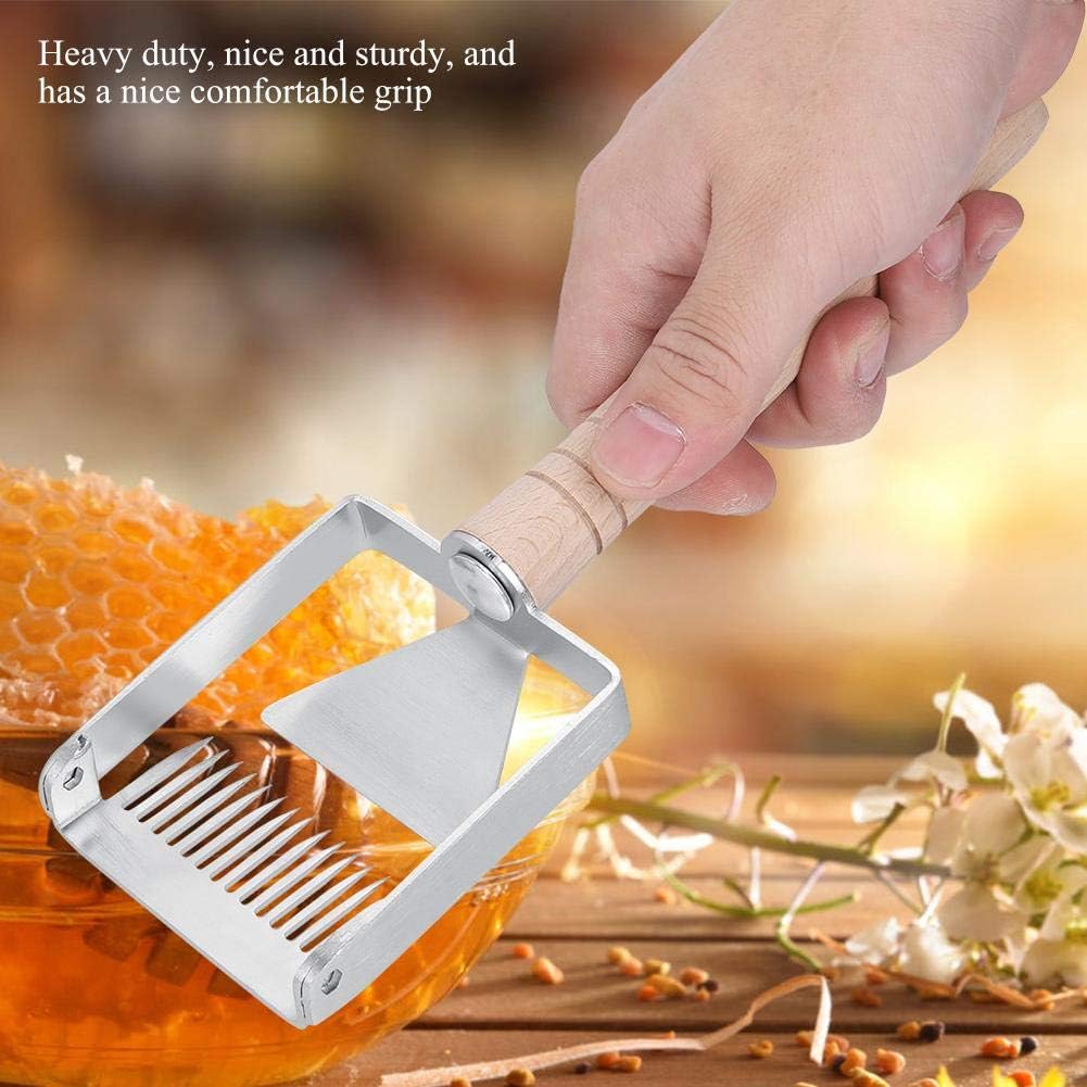 TOPINCN Miel destaponamiento raspador acero inoxidable panal miel tenedor cuchillo Uncapper apicultura herramienta raspador colmena mango de madera