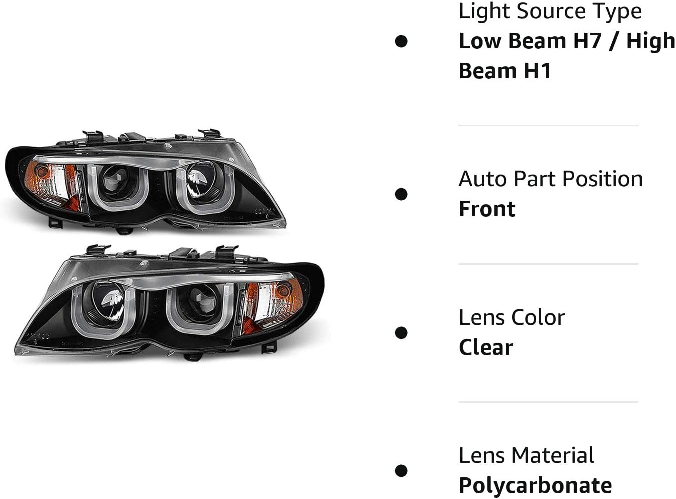 ACANII – Para modelo halógeno 2002-2005 BMW E46 Sedan Serie 3 LED Tubo Negro Proyector Faros Faros Montaje