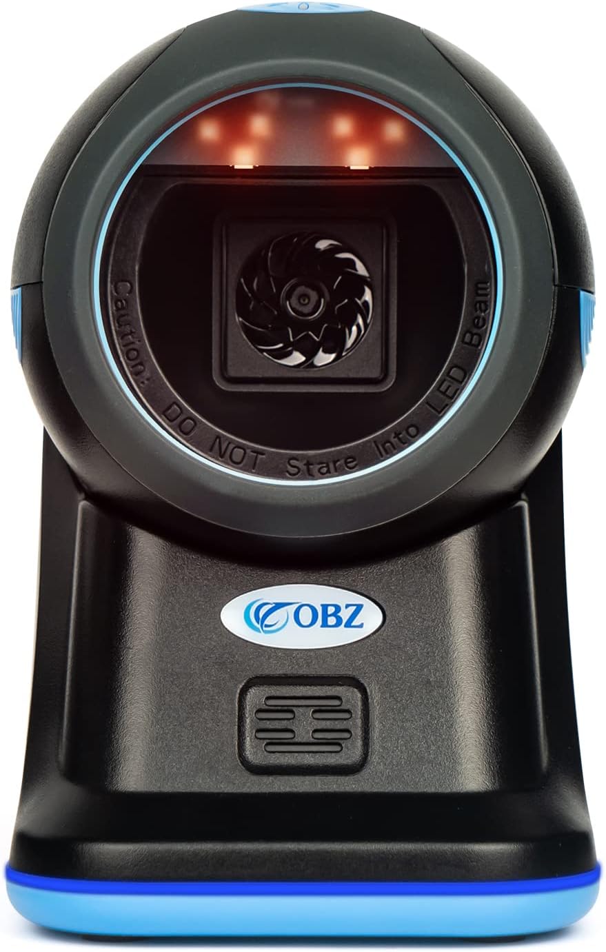 OBZ Escáner de código de barras manos libres 1D 2D QR, escaneo automático omnidireccional de detección lector de código de barras con cable USB