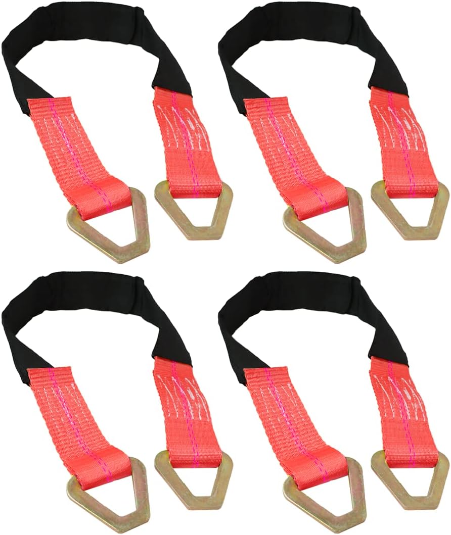Correas de amarre para eje boxer, 2 x 36 pulgadas, correas rojas con funda protectora, paquete de 4, anillos Delta D, capacidad de 10,000 libras