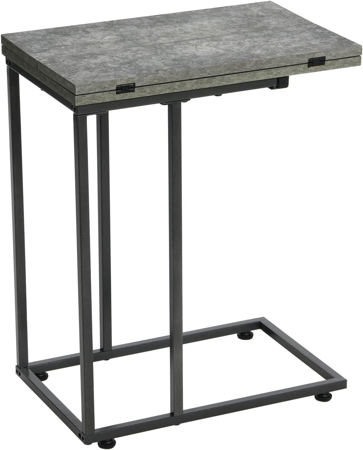 Household Essentials Jamestown – Mesa auxiliar extensible en forma de C para accesibilidad, hormigón de pizarra rústica y metal negro, 19 pulgadas