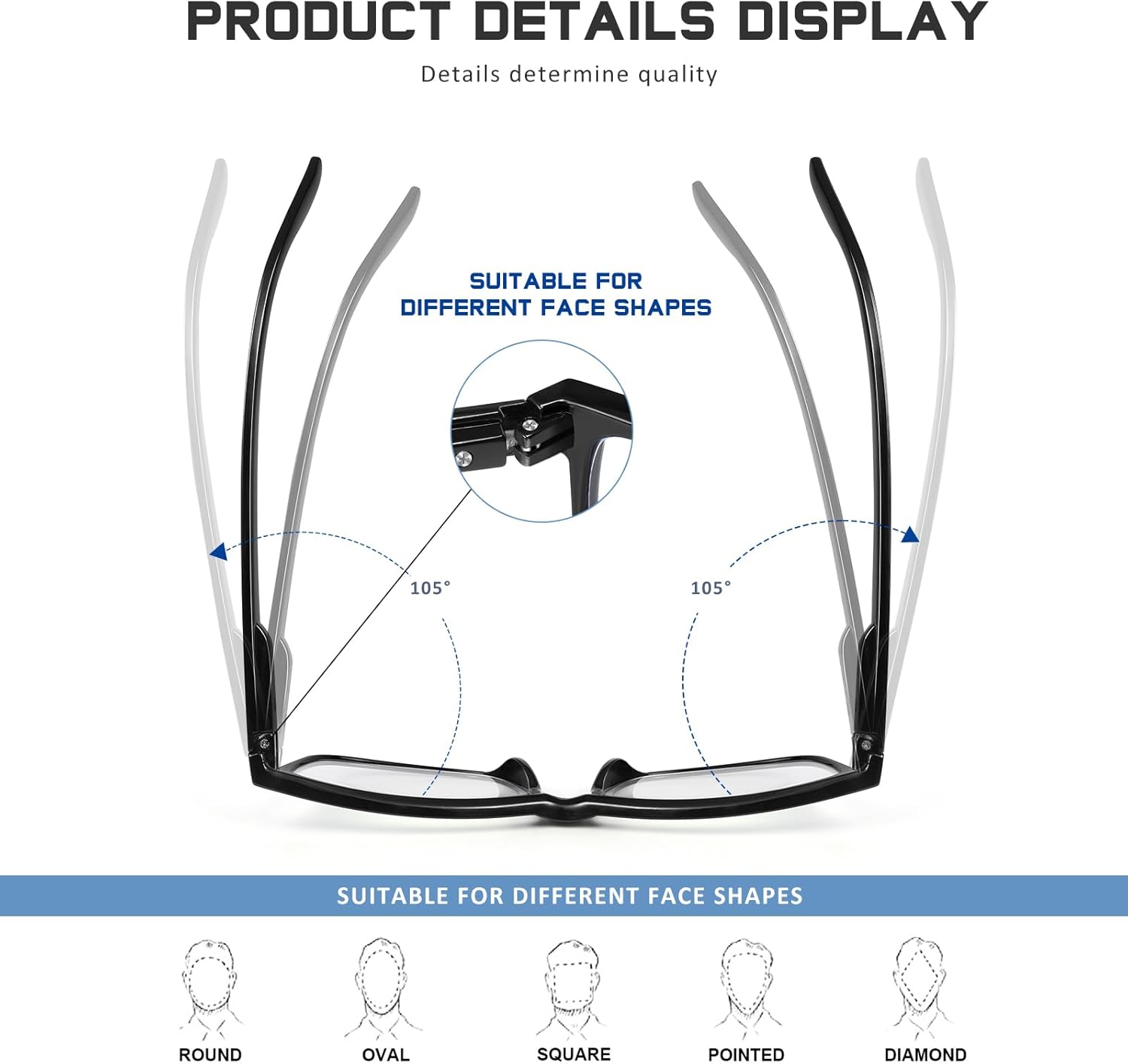 Gafas de lectura para hombres y mujeres, paquete de 5 unidades con filtro UV con bloqueo de luz azul, para lectores de computadora, anteojos