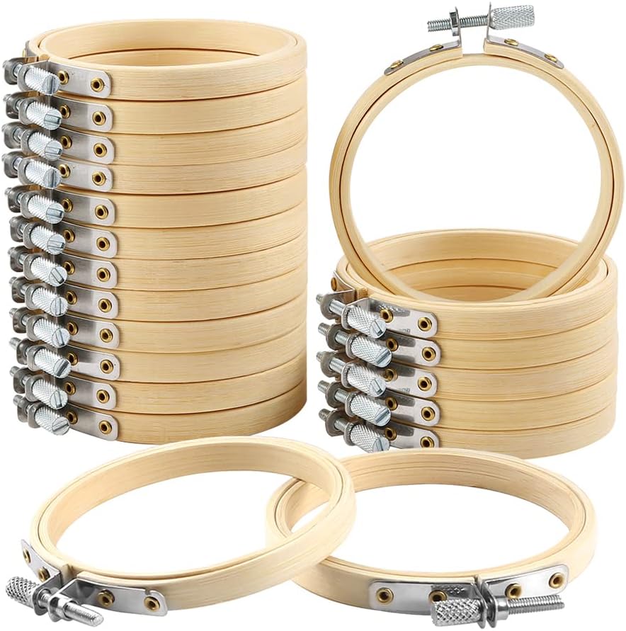 Caydo 20 aros de bordado de bambú de 3 pulgadas, círculos redondos de madera para punto de cruz, anillo redondo para manualidades, costura práctica