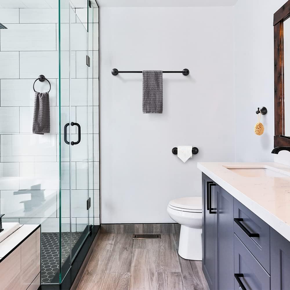 Juego de accesorios de baño, juego de toallero negro para baño, juego de 4 toallas de baño, juego de accesorios de baño con toallero de 18 o 24