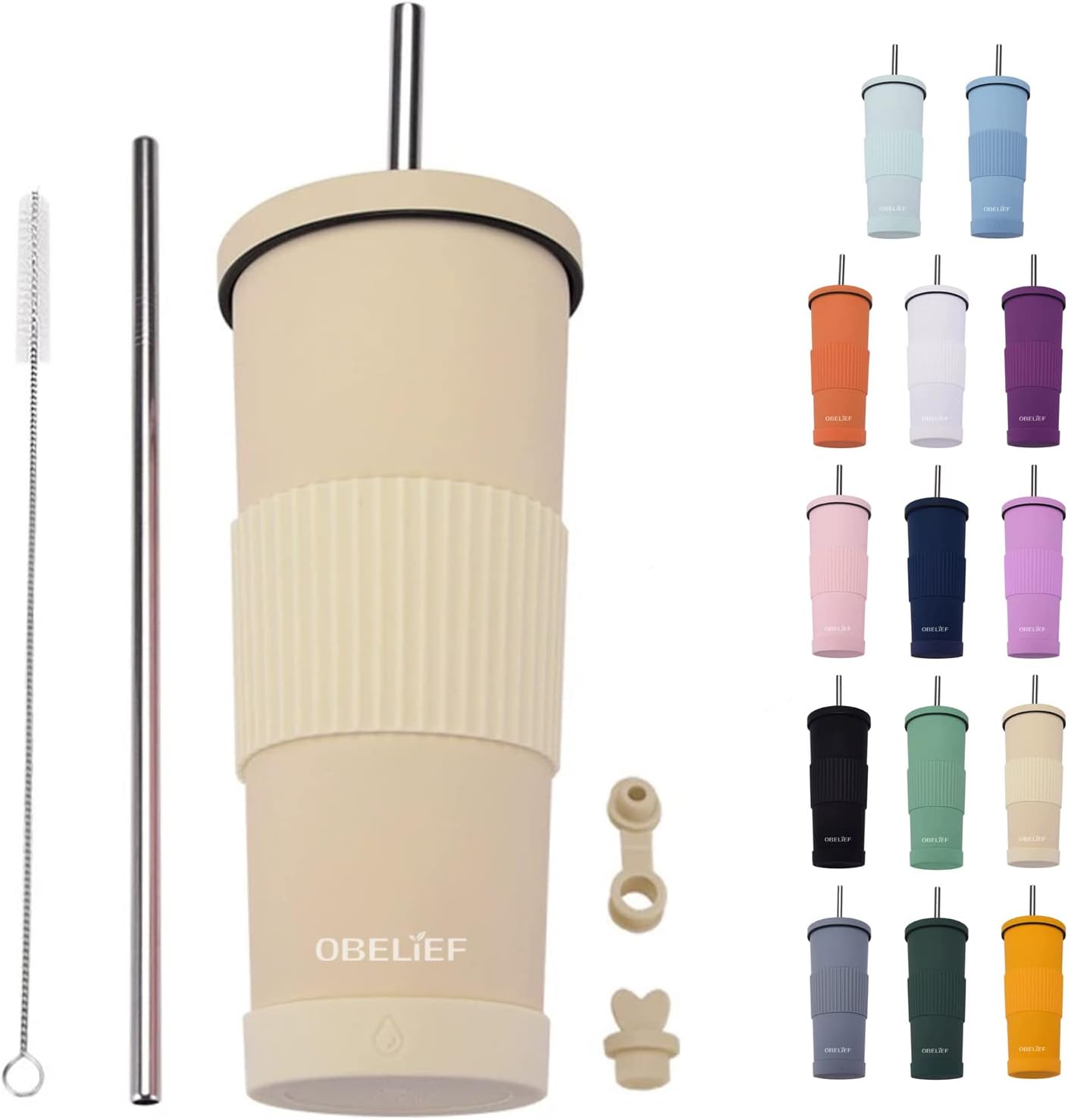 Vaso aislado de 30 onzas con tapa y pajita, posavasos con funda de silicona y puntas para pajita, taza de café aislada, termo de café, regalo para