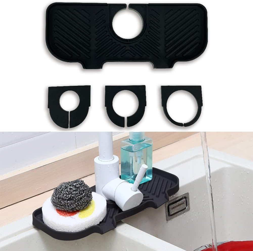 Tapete de silicona para grifo de cocina y baño, 3 poros tamaño de silicona, soporte de esponja de jabón para platos para accesorios de fregadero de