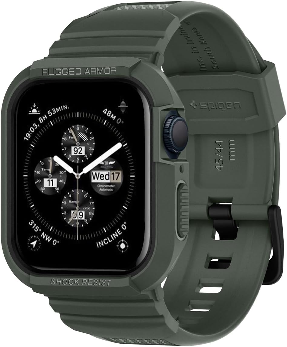 Spigen Rugged Armor Pro – Funda diseñada para Apple Watch con correa de las series 98SE276SE54 de 1.771.73 pulgadas, color verde militar
