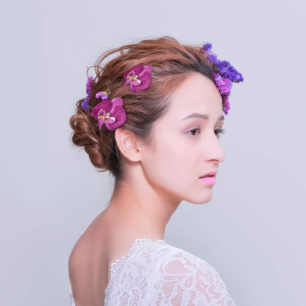 4 piezas de flores artificiales de seda Phalaenopsis, 20 cabezas de orquídea mariposa falsas moradas para boda, ramo floral, decoración de centros