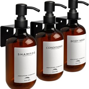 Supforce Dispensador de champú para montaje en pared de ducha, dispensador de champú y acondicionador sin taladrar con bomba mate y etiquetas Supforce Dispensador de champú para montaje en pared de ducha, dispensador de champú y acondicionador sin taladrar con bomba mate y etiquetas