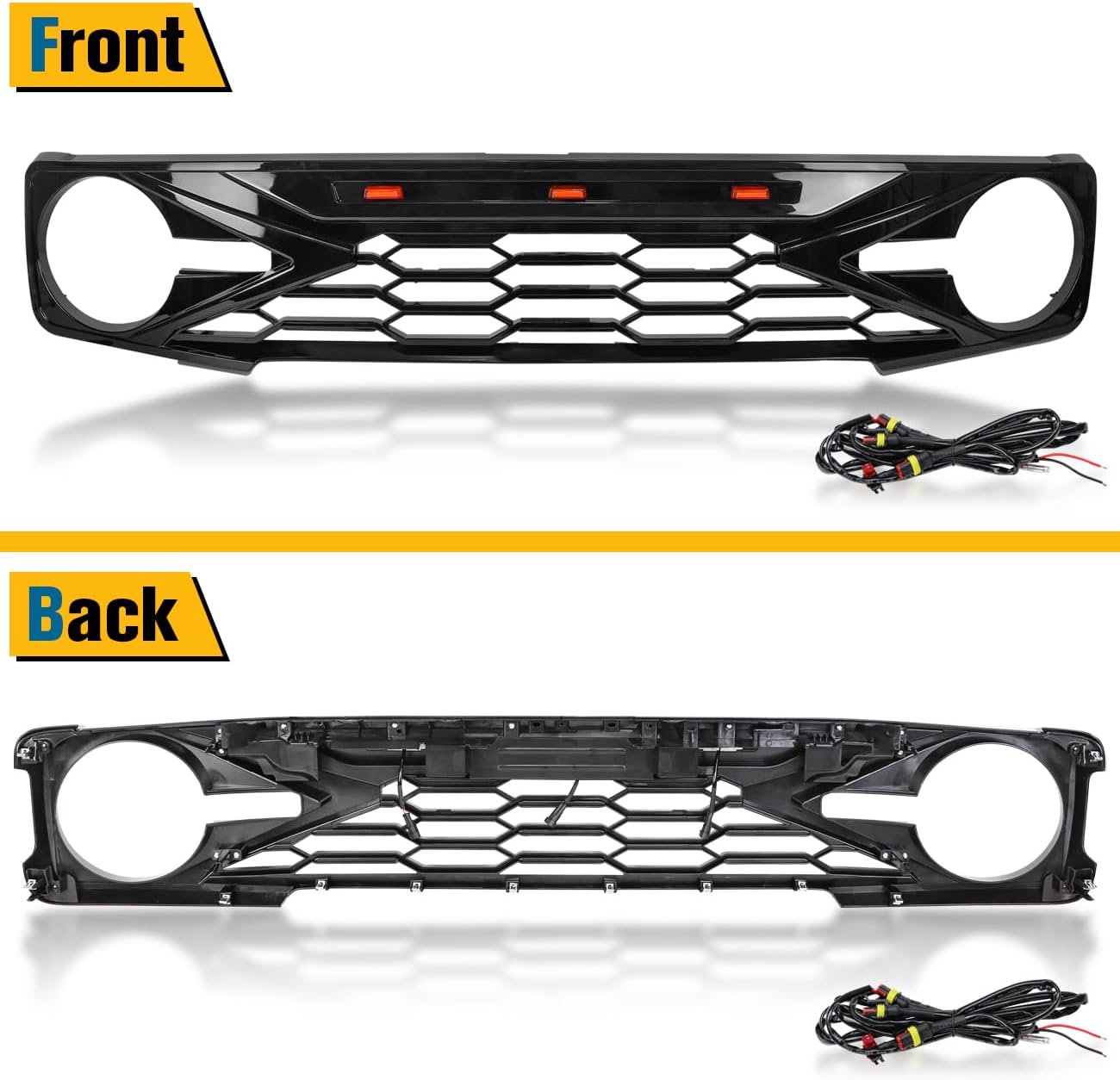 Kits de repuesto para parrilla delantera negra brillante con luces LED compatibles con Ford Bronco 2021 2022 2023 2 2 puertas 4 puertas parrilla de