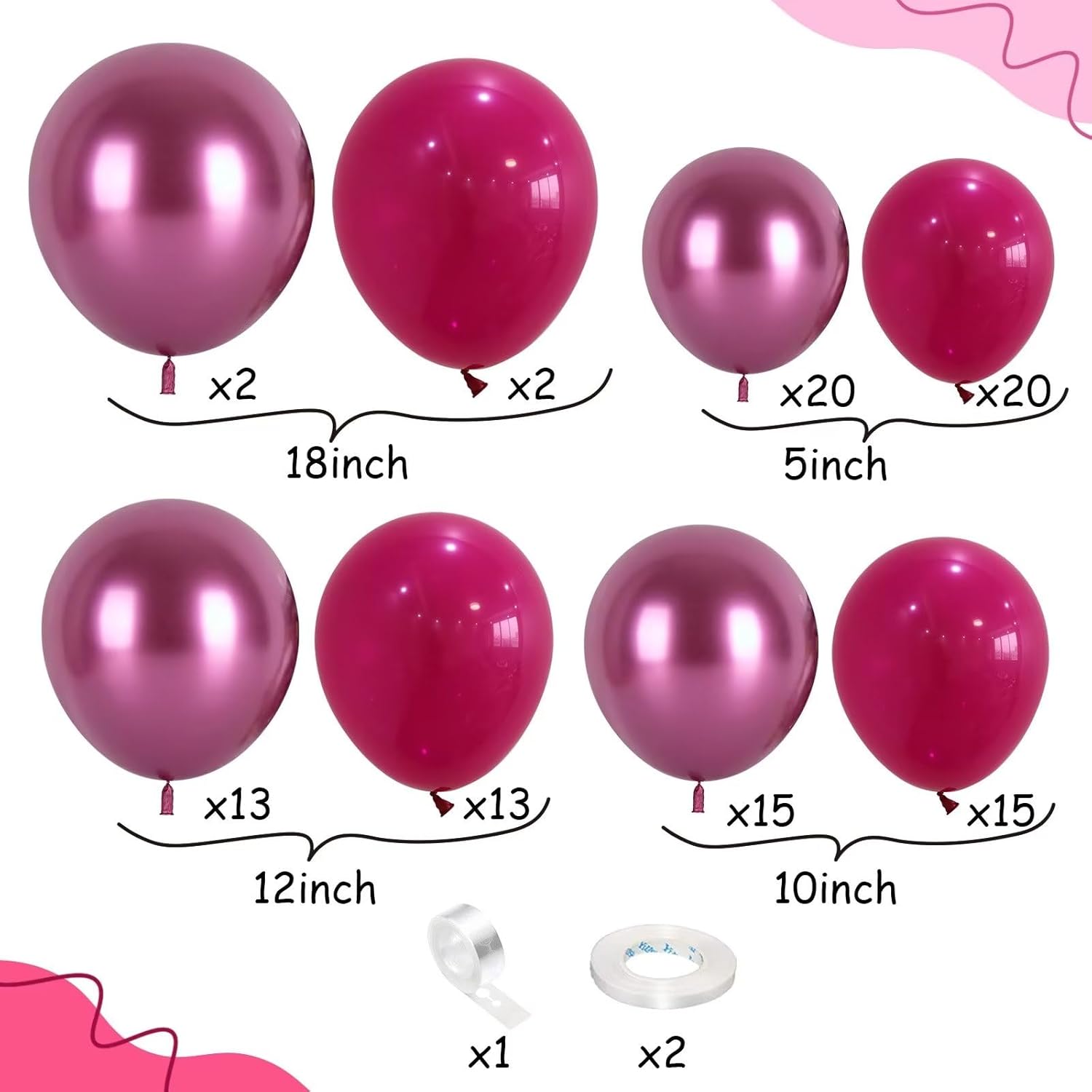 Kit de arco de globos magenta y rosa intenso, kit de guirnalda de globos magenta metálico y rosa intenso, globos cromados y magenta rosa de